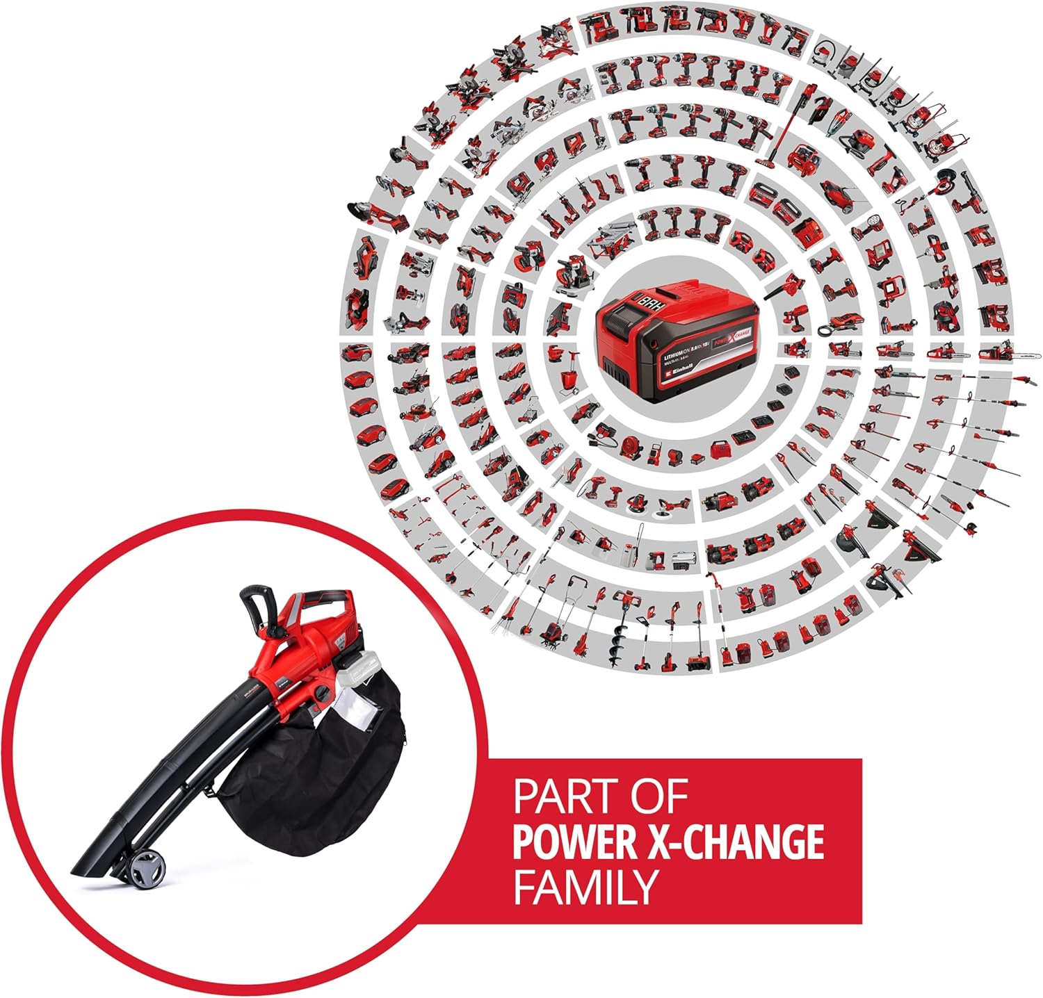 Aspiratore soffiatore per foglie a batteria Einhell GE-CL 36 Li E-Solo Power X-Change (Ioni di litio, 2 x 18 V, velocità aria 210 km/h, motore senza spazzole, sacco raccolta da 45 l, tracolla, senza batteria e caricabatteria)