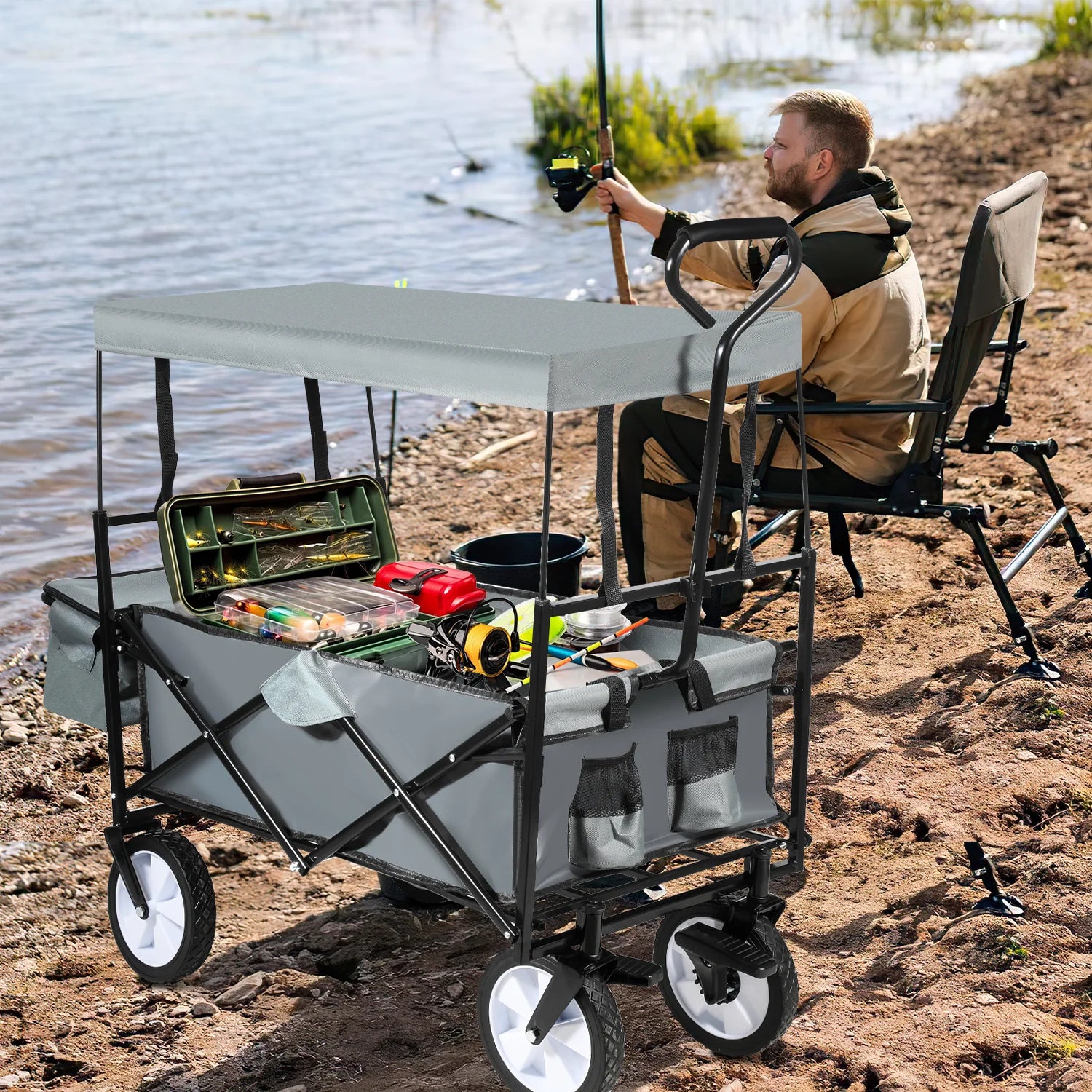 Carrello Pieghevole da Trasporto Sonnewelt Bollerwagen con Tetto, Portata 80 kg