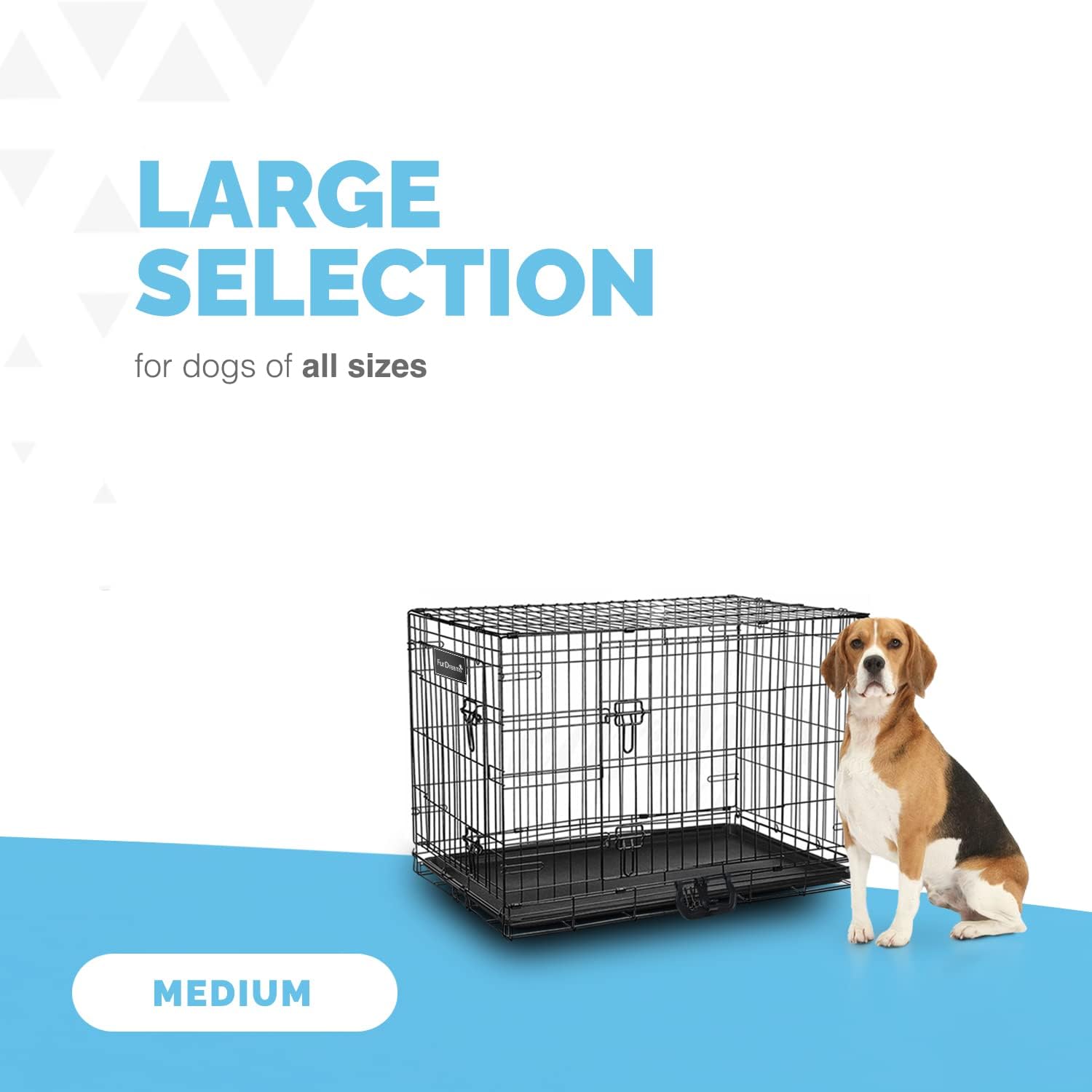 Gabbia per cani (76 cm) – Gabbia per animali domestici in metallo nero con 2 porte (anteriore e laterale) con base in plastica resistente ai morsi e maniglia per il trasporto, robusta box, perfetta per l'addestramento dei cuccioli (media)