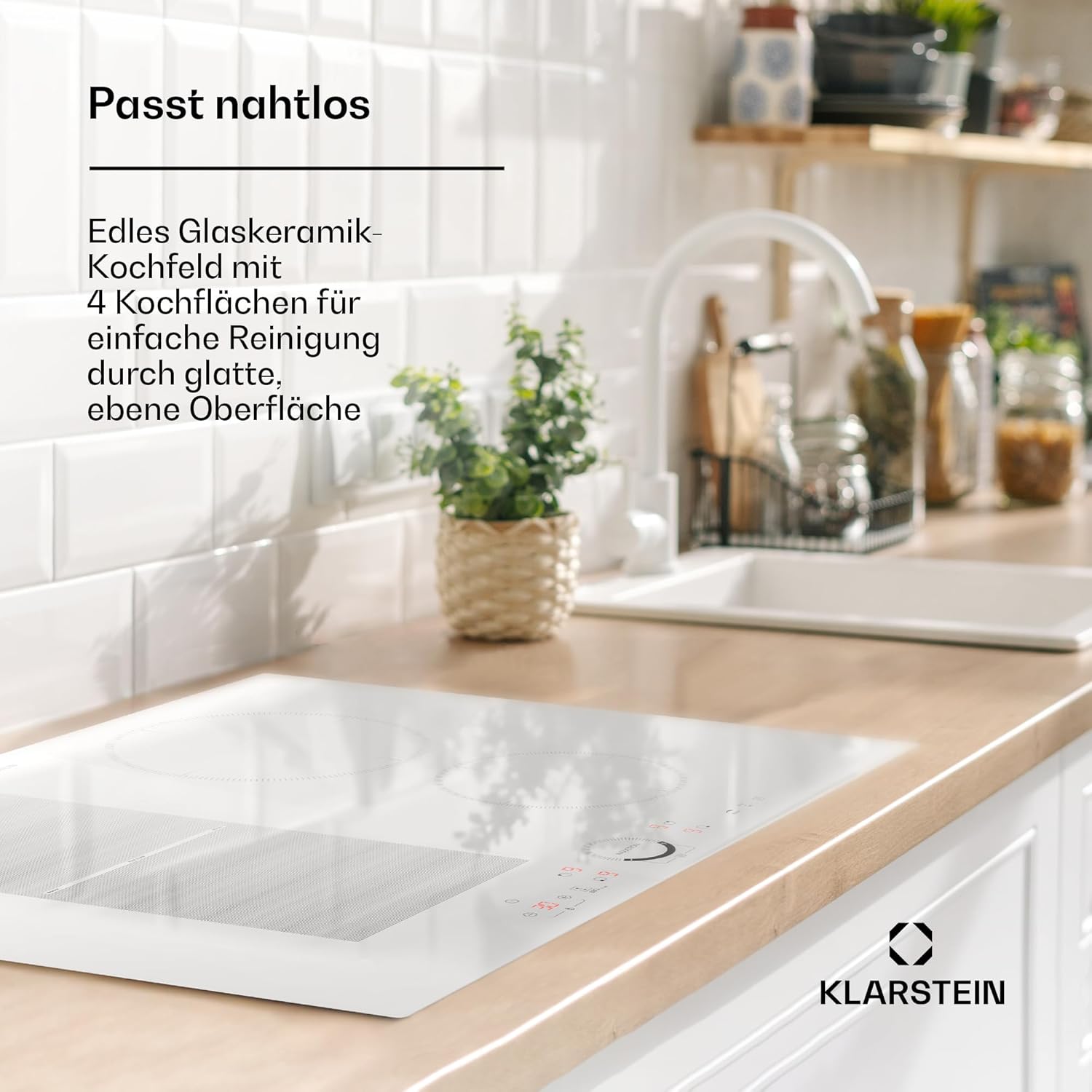 Klarstein Piano Cottura a Induzione, Piano Cottura in Vetroceramica, con 4 Piastre, Incasso con Display Touch, Display Digitale e Funzione Timer, Riscaldamento Veloce, 7000 Watt