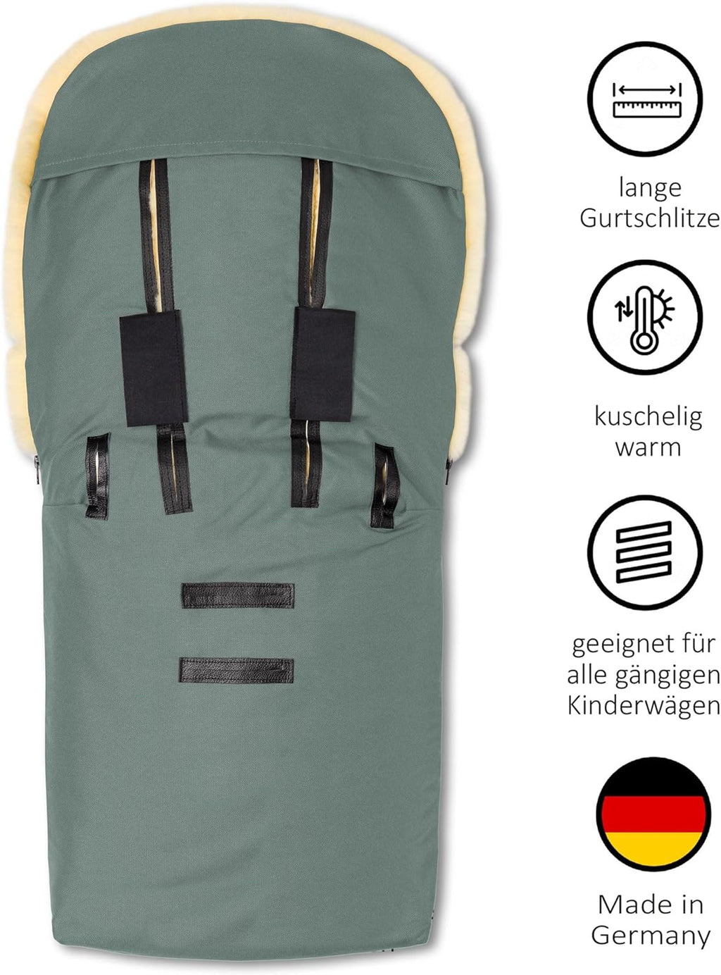 Sacco coprigambe in pelle di agnello Hofbrucker "Putzi" per passeggino, carrozzina/sacco coprigambe invernale antivento e idrorepellente/sacco coprigambe caldo con parte superiore rimovibile/vera pelle di agnello/Made in Germany