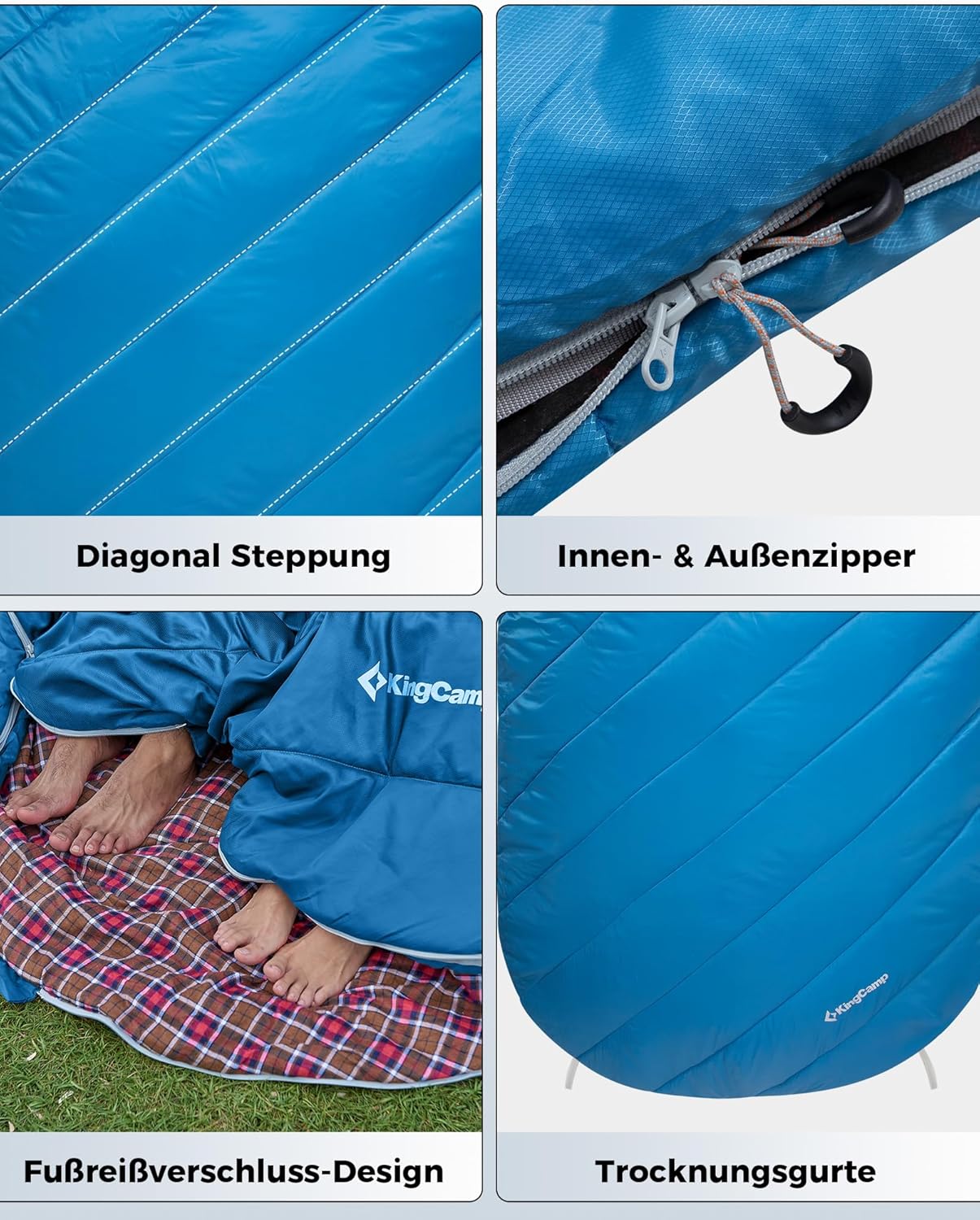 KingCamp Doppelschlafsack Flanell, Schlafsack 2 Personen, Schlafsack 3-4 Jahreszeiten, wasserfest, warm und komfortabel, verpackbar Schlafsack Outdoor
