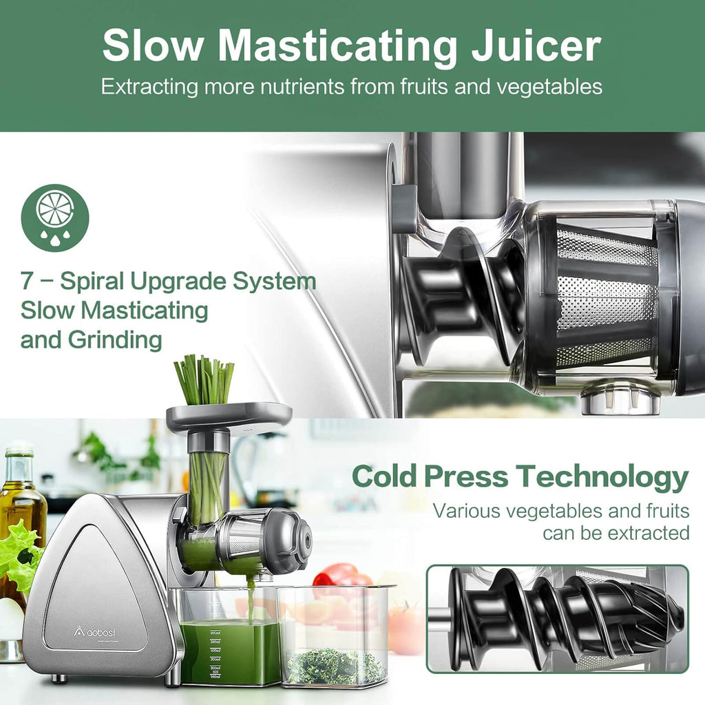 【Neues】Entsafter AOBOSI-Slow juicer mit 2 Geschwindigkeitsstufen-Entsafter gemüse und obst mit 8 stufiger Schnecke-Saftpresse mit Reinigungsbürste&2 Bechern-Obstpresse mit Reversierfunktion