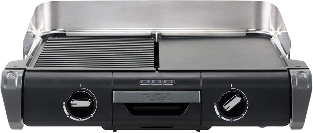 Tefal Maxi Plancha Elektro-Tischgrill CB690D, Extra groß, Antihaft Teppanyaki Platte, Leichte Reinigung, Innen und außen nutzbar, Inkl. abnehmbarem Windschutz + Spatel, 2300W, Schwarz/Silber