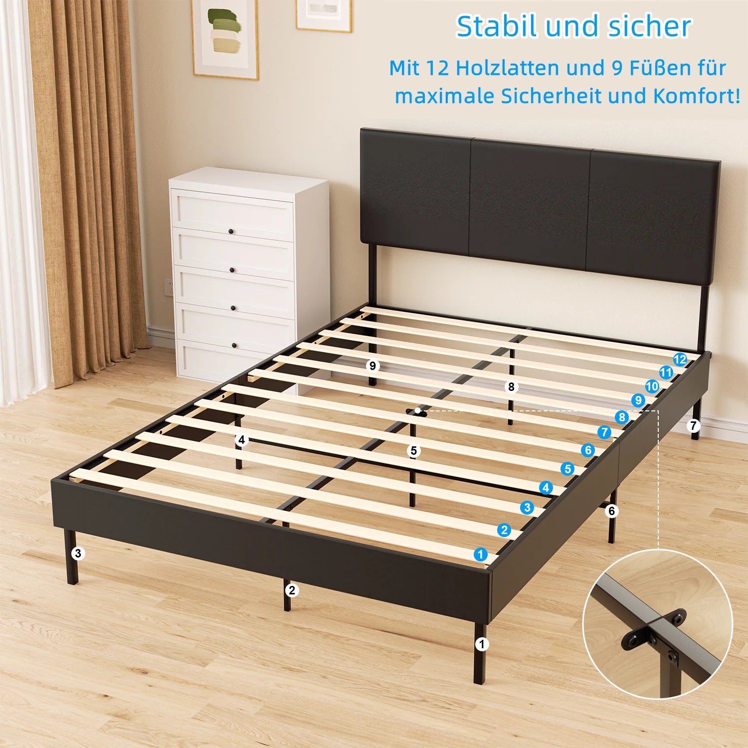 Sonnewelt Letto Imbottito con Testiera in Pelle