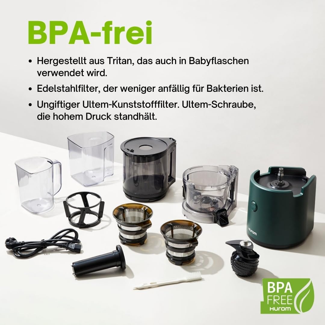 HUROM | Estrattore di succo per frutta e verdura | Slow Juicer | H320N | Spremiagrumi elettrico a freddo | Motore silenzioso | Facile da pulire | Con caraffa grande e filtro a setaccio da 2L | 200 Watt | Senza BPA | Nero