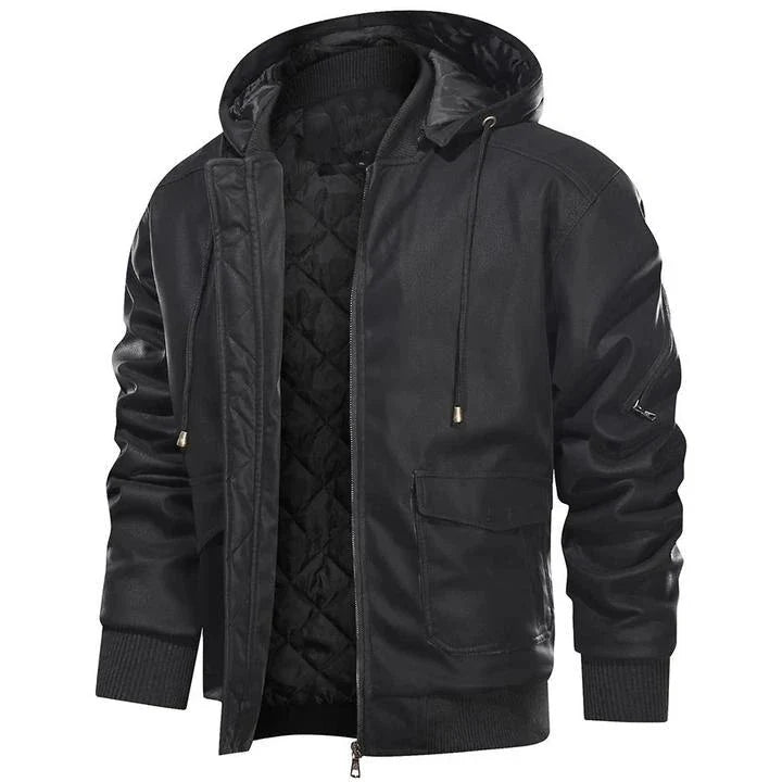Giacca in pelle da uomo con cappuccio