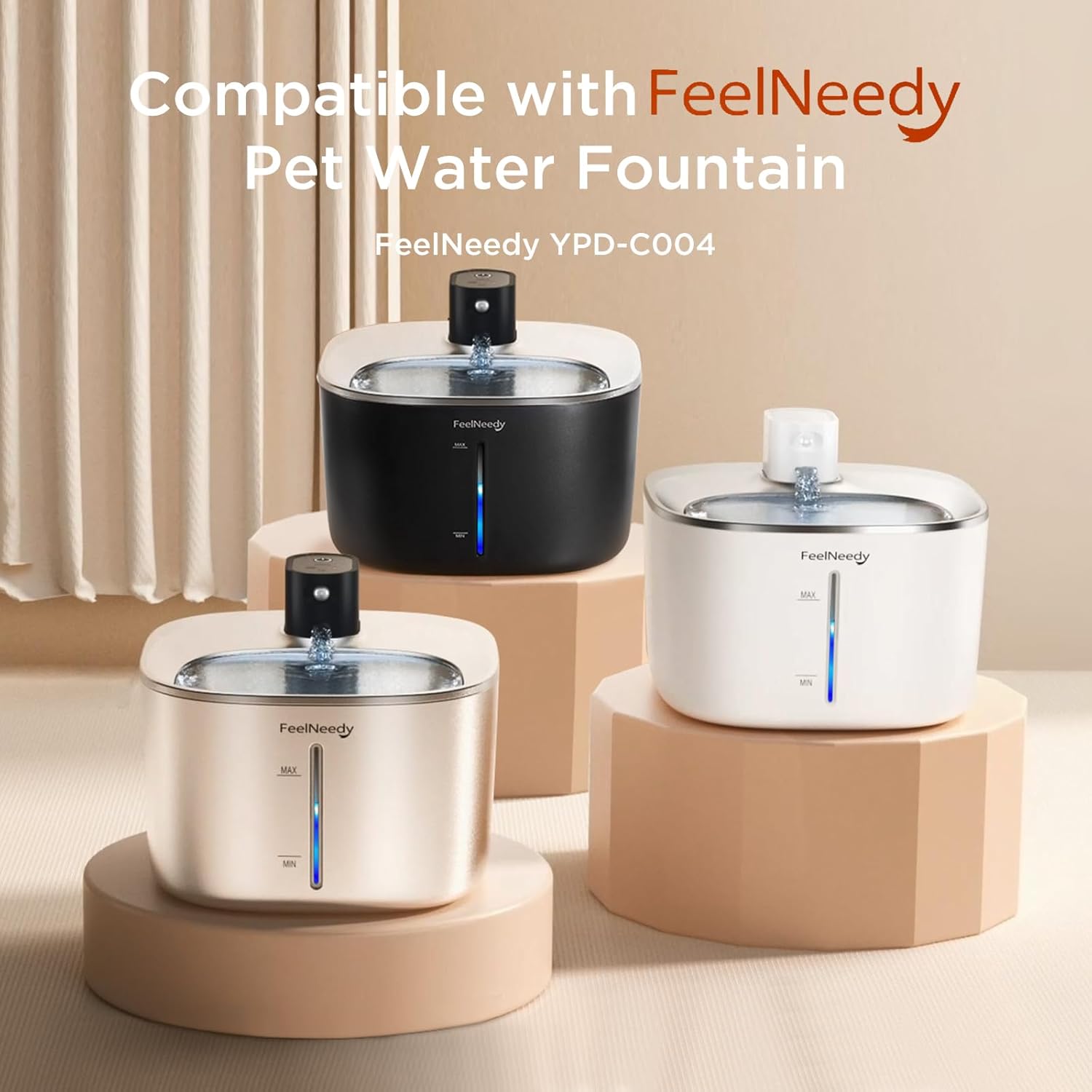 Fontana per Gatti Senza Fili con Sensore di Movimento a Batteria da 4000mAh, Fontana d'Acqua Silenziosa da 4L FEELNEEDY con Sensore di Movimento per Gatti e Cani Piccoli, Vasca d'Acqua in Acciaio Inossidabile, 2 Filtri