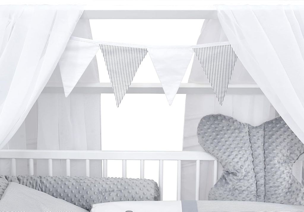 Baby Delux Lettino per Bambini Set Completo Casetta 60x120 cm Bianco con Cassetto Sponda Paracolpi Materasso Biancheria da Letto Set Decorativo (Stelle del Principe)