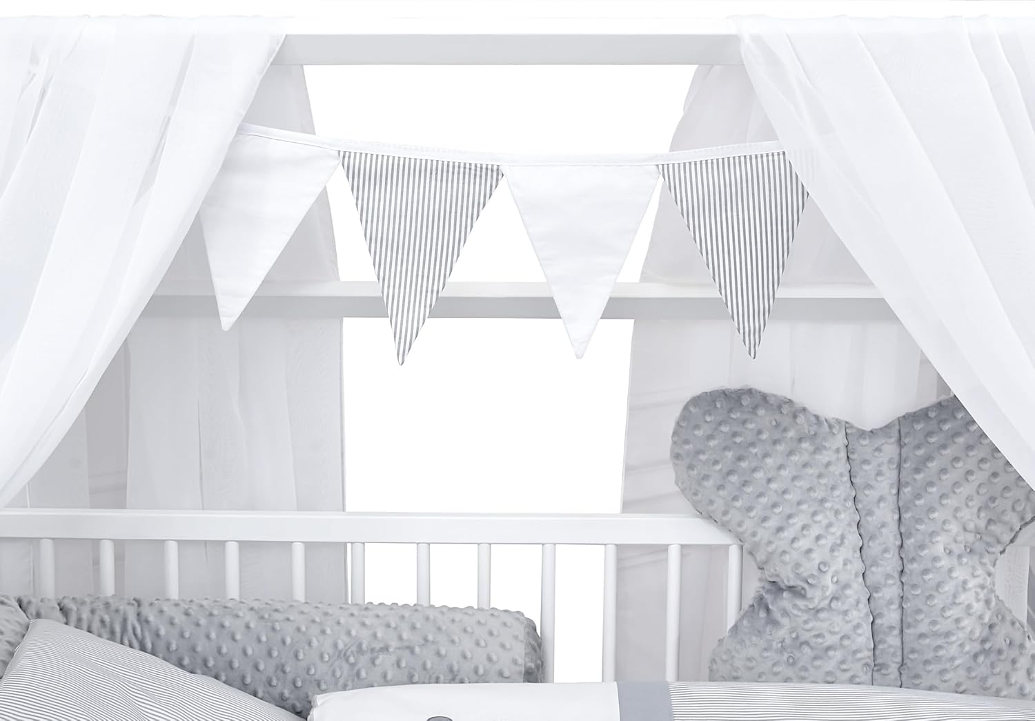 Baby Delux Lettino per Bambini Set Completo Casetta 60x120 cm Bianco con Cassetto Sponda Paracolpi Materasso Biancheria da Letto Set Decorativo (Stelle del Principe)