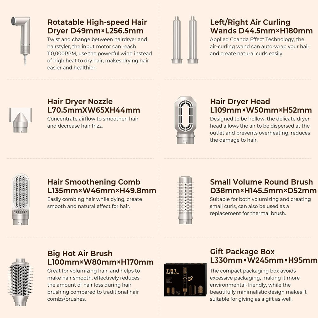 UKLISS 7 in 1 Pro Airstyler & Ionen Föhn [110,000RPM] High-speed Haartrockner Ionen Hair Dryer, mit Heißluft Lockenwickler Thermal Brush Haarglätterbürste Warmluftbürste Föhnbürste, 1200W/Blau
