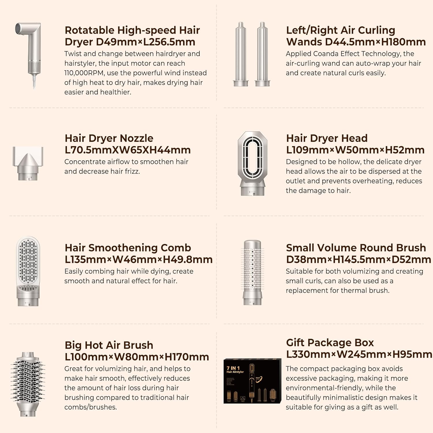UKLISS 7 in 1 Pro Airstyler & Ionen Föhn [110,000RPM] High-speed Haartrockner Ionen Hair Dryer, mit Heißluft Lockenwickler Thermal Brush Haarglätterbürste Warmluftbürste Föhnbürste, 1200W/Blau