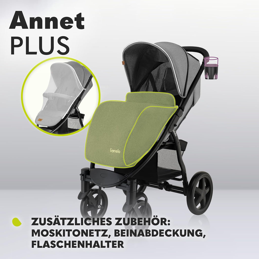LIONELO Annet Buggy fino a 22 kg con funzione reclinabile, passeggino compatto richiudibile con accessori, ruote in schiuma EVA, zanzariera, coprigambe, portabevande, cestino (Golden Moments, Tour)
