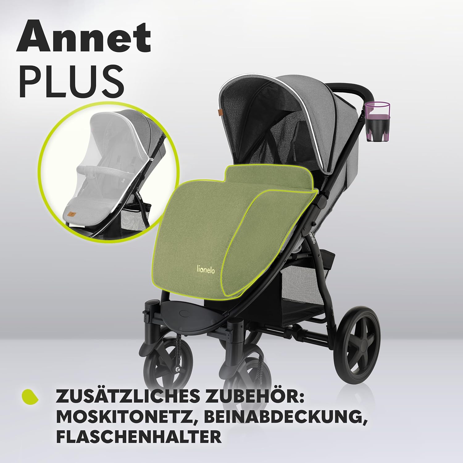 LIONELO Annet Buggy fino a 22 kg con funzione reclinabile, passeggino compatto richiudibile con accessori, ruote in schiuma EVA, zanzariera, coprigambe, portabevande, cestino (Golden Moments, Tour)