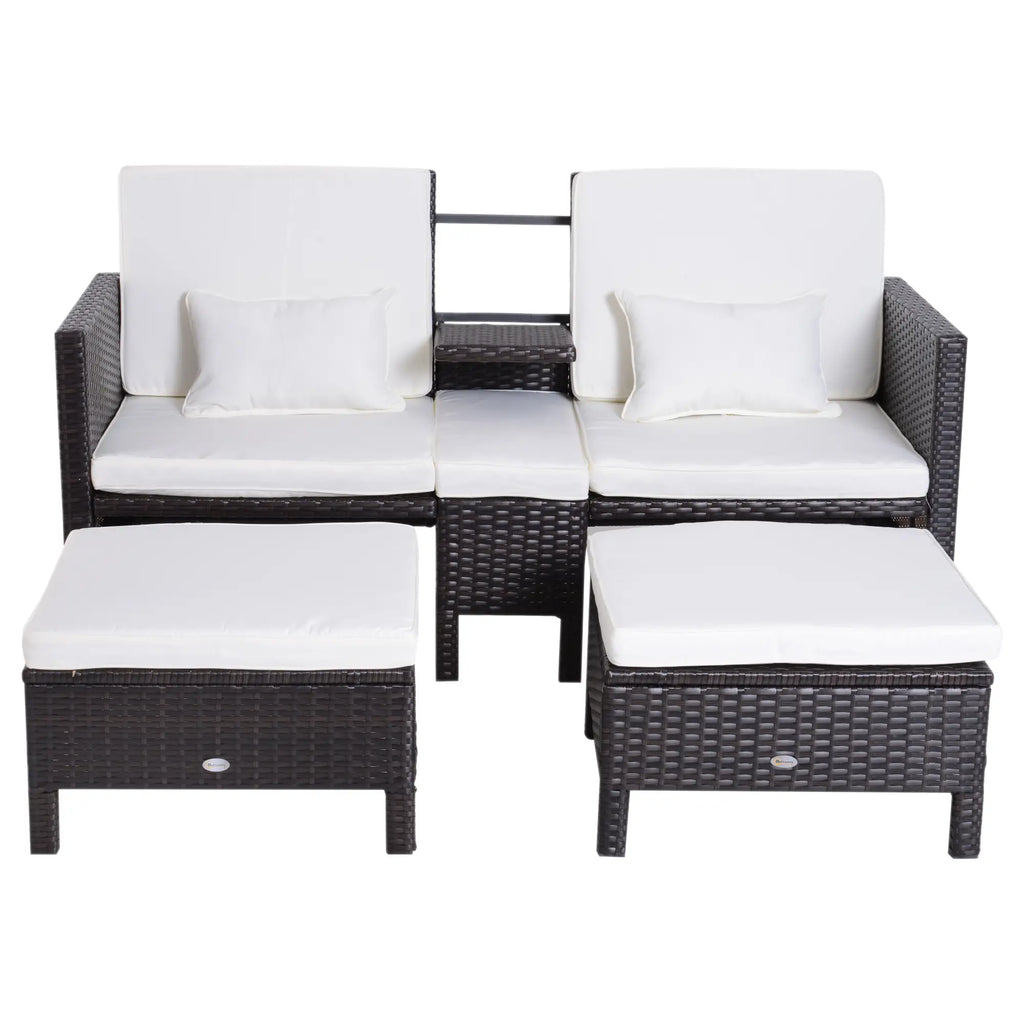 Outsunny Set Divano da Giardino 3 Pezzi in Polyrattan con Poggiapiedi e Cuscini, per Esterno
