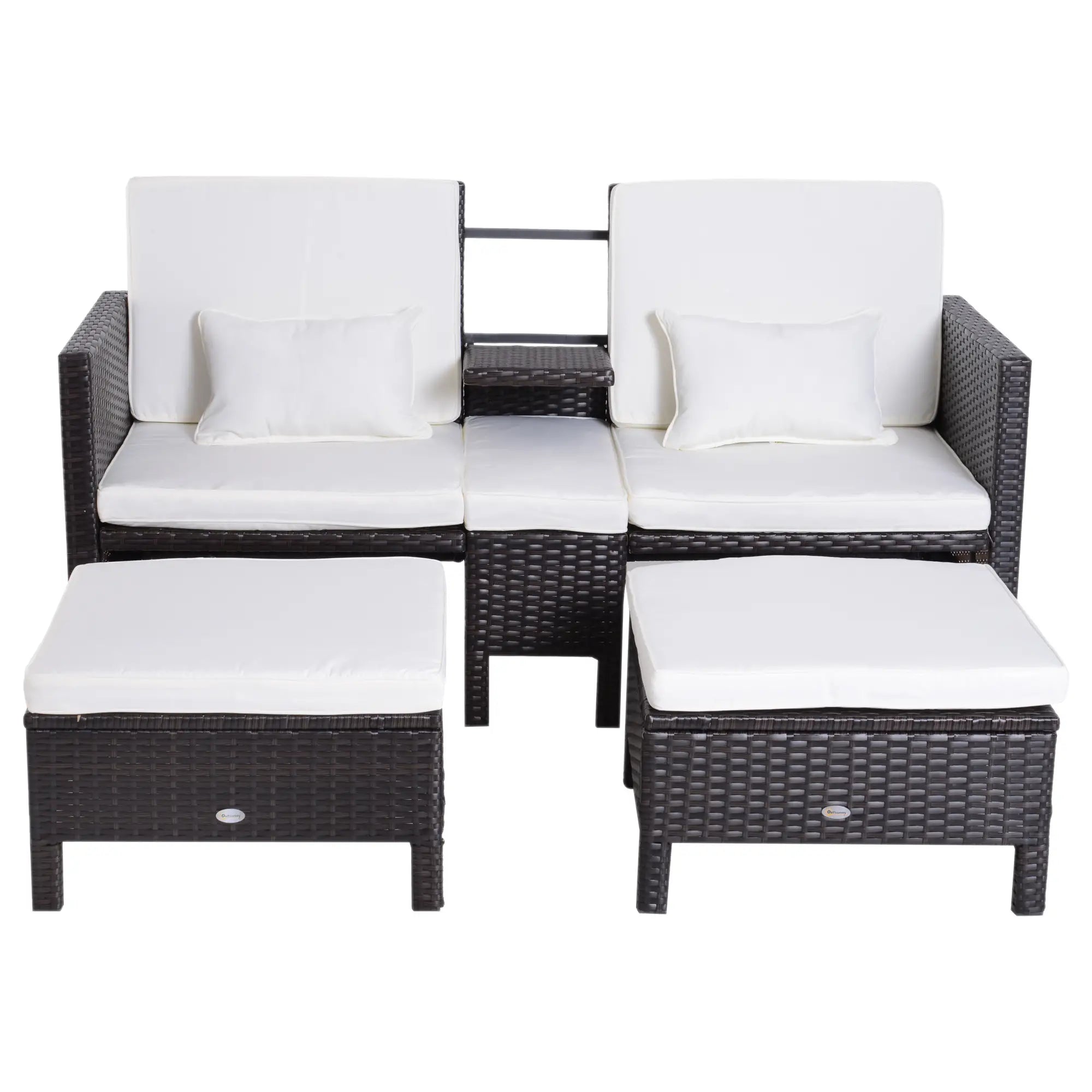 Outsunny Set Divano da Giardino 3 Pezzi in Polyrattan con Poggiapiedi e Cuscini, per Esterno