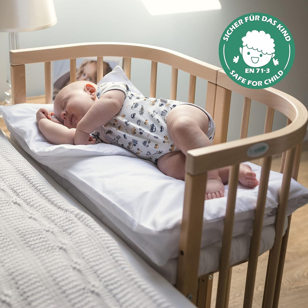 Waldin Lettino per bambini in legno 7in1 con materasso, Letto "Cresci con me", Ventilato, Base regolabile in 5 altezze, Set All-Inclusive, Legno Bianco