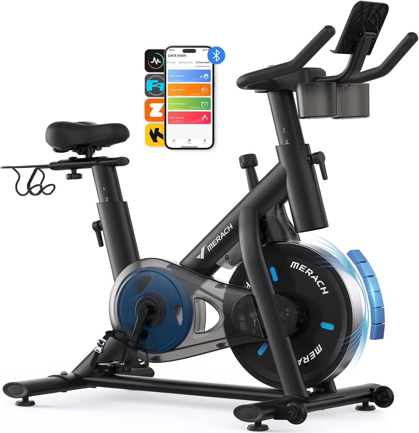 MERACH Cyclette con Resistenza Regolabile, Bici da Allenamento Silenziosa con Monitor LCD Migliorato, Supporto per Tablet, Cyclette da Interno per Cardio Fitness a Casa, App Dedicata, Fino a 136 kg