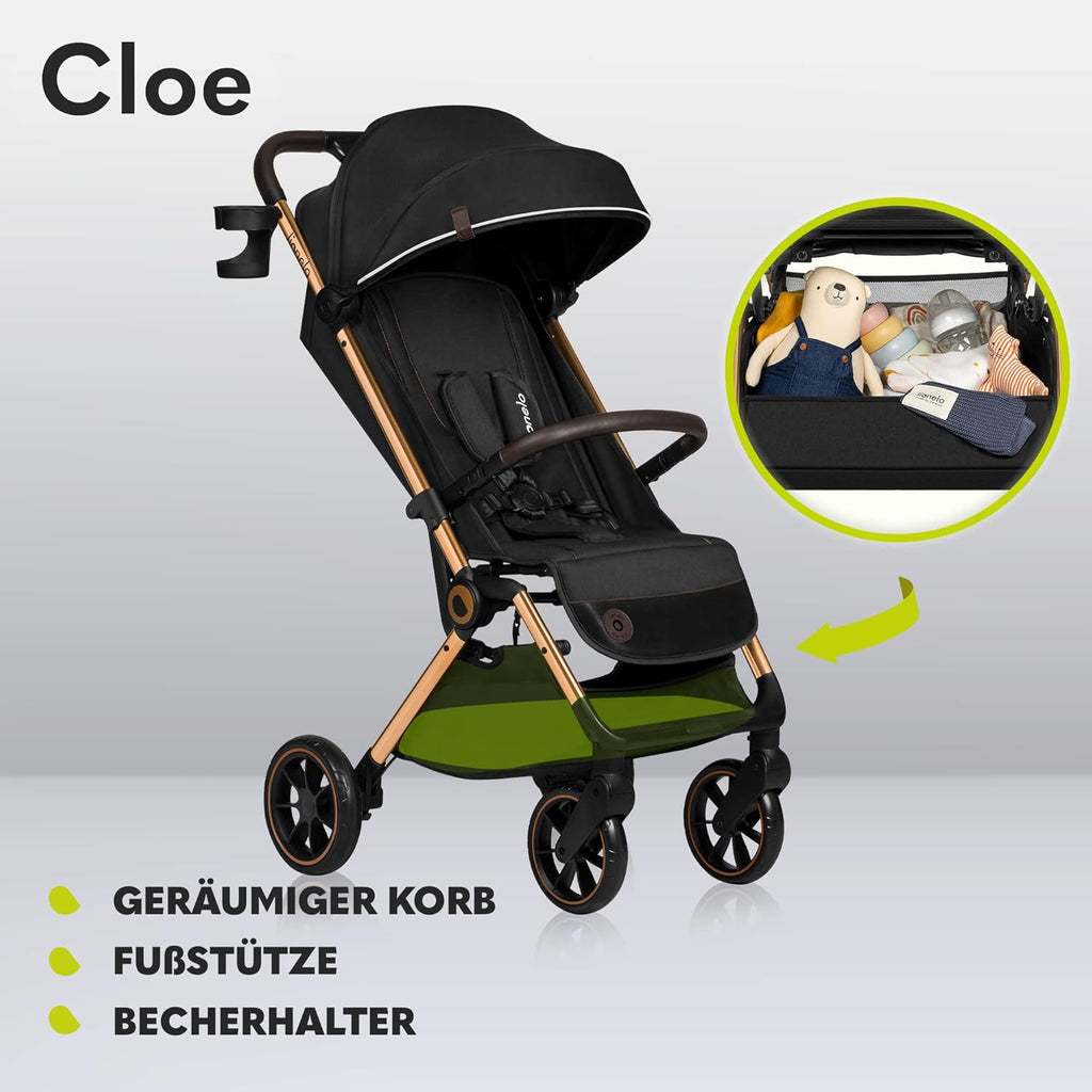 LIONELO Cloe Passeggino Pieghevole fino a 22 kg, Schienale Reclinabile Funzione Nanna, Imbracatura a 5 Punti Grandi Ruote Girevoli Zanzariera Porta Biberon Leggero Compatto Impermeabile (Grigio)
