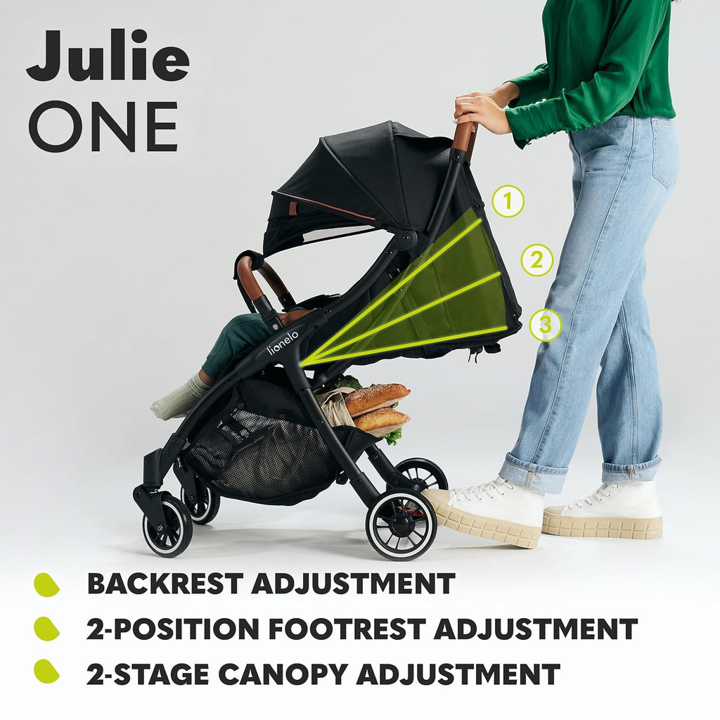 LIONELO Julie One Passeggino da 0 a 22 kg, schienale e poggiagambe regolabili, zanzariera, coprigambe, portabicchieri e borsa da trasporto, pieghevole