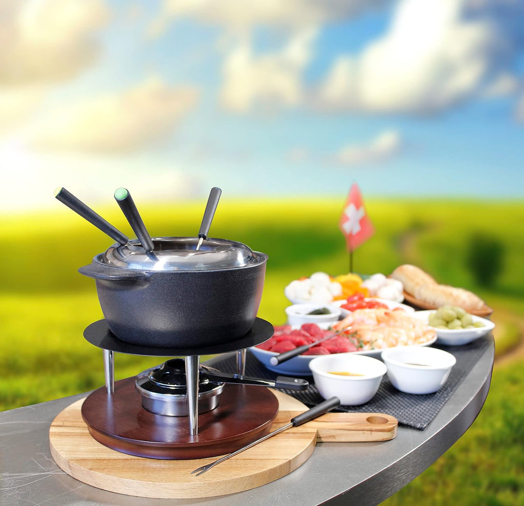 Swissmar F66415 Lausanne Fondue Set 11-teiliges, Kupfer/Edelstahl, 1.8L, Fondue-Set für Fleisch, Käse und Schokolade, für 6 Personen, Geschenkset