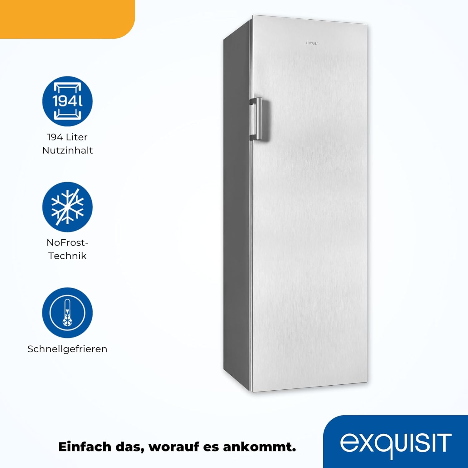 Exquisit Gefrierschrank GS271-NF-H-010E effetto inox | Congelatore NoFrost 194 l di capacità | Congelatore con 5 cassetti | Congelamento rapido
