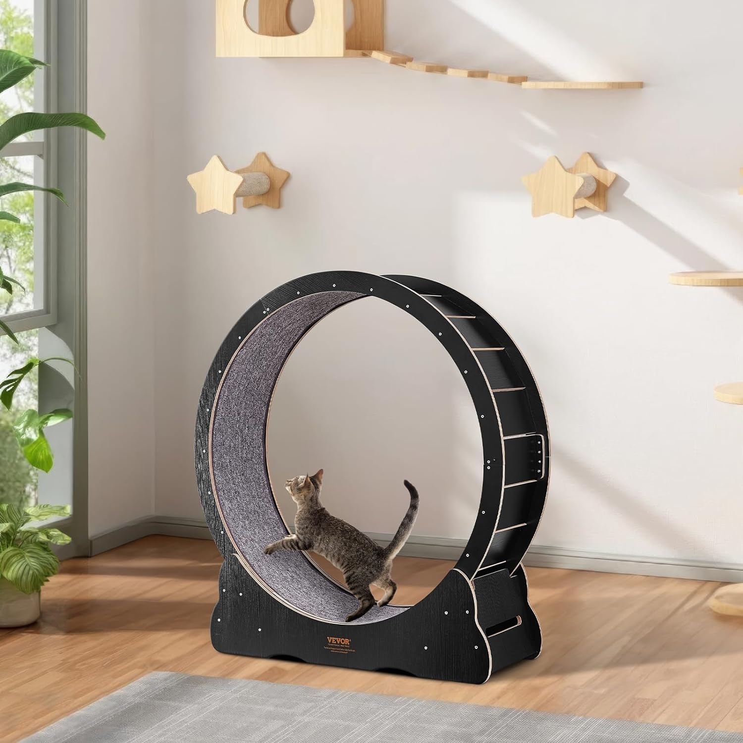 VEVOR Katzenlaufrad 1320x340x1415mm Laufrad Katzen aus Birken-& Pappelsperrholz Katzenrad Geruscharm Abnehmbare Innenmatte Cat Wheel Geeignet für Katzen mit einem Gewicht von 8kg bis 14kg