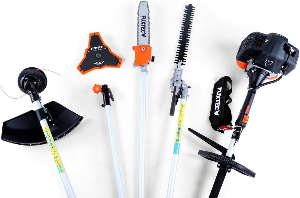 FUXTEC Decespugliatore a scoppio FX-MT152E Multitool 5in1, 52 cc, imbracatura professionale e prolunga da 1m inclusa, 3 CV, combinato tagliasiepi, potatore ad asta, sistema combinato, decespugliatore fs 2 tempi test di classe superiore 1,4