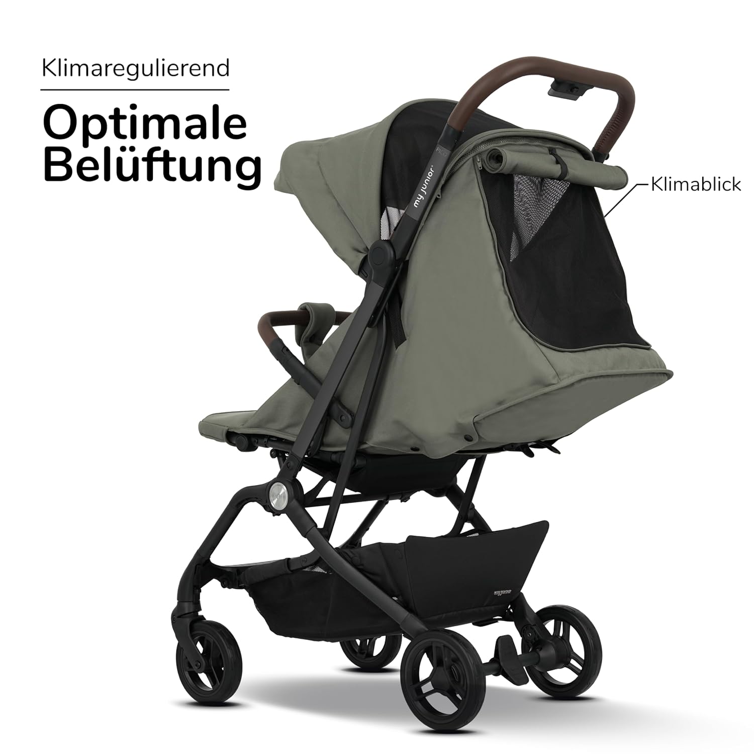 my junior® Buggy PICO³ | bis 22kg | Einhand AutoFold-Klappmechanismus | Ergonomische Liegeposition nach IGR e.V. | großes Sonnenverdeck UV50+ | Handgepäckmaß | 2 Belüftungsfenster Hazel - Black