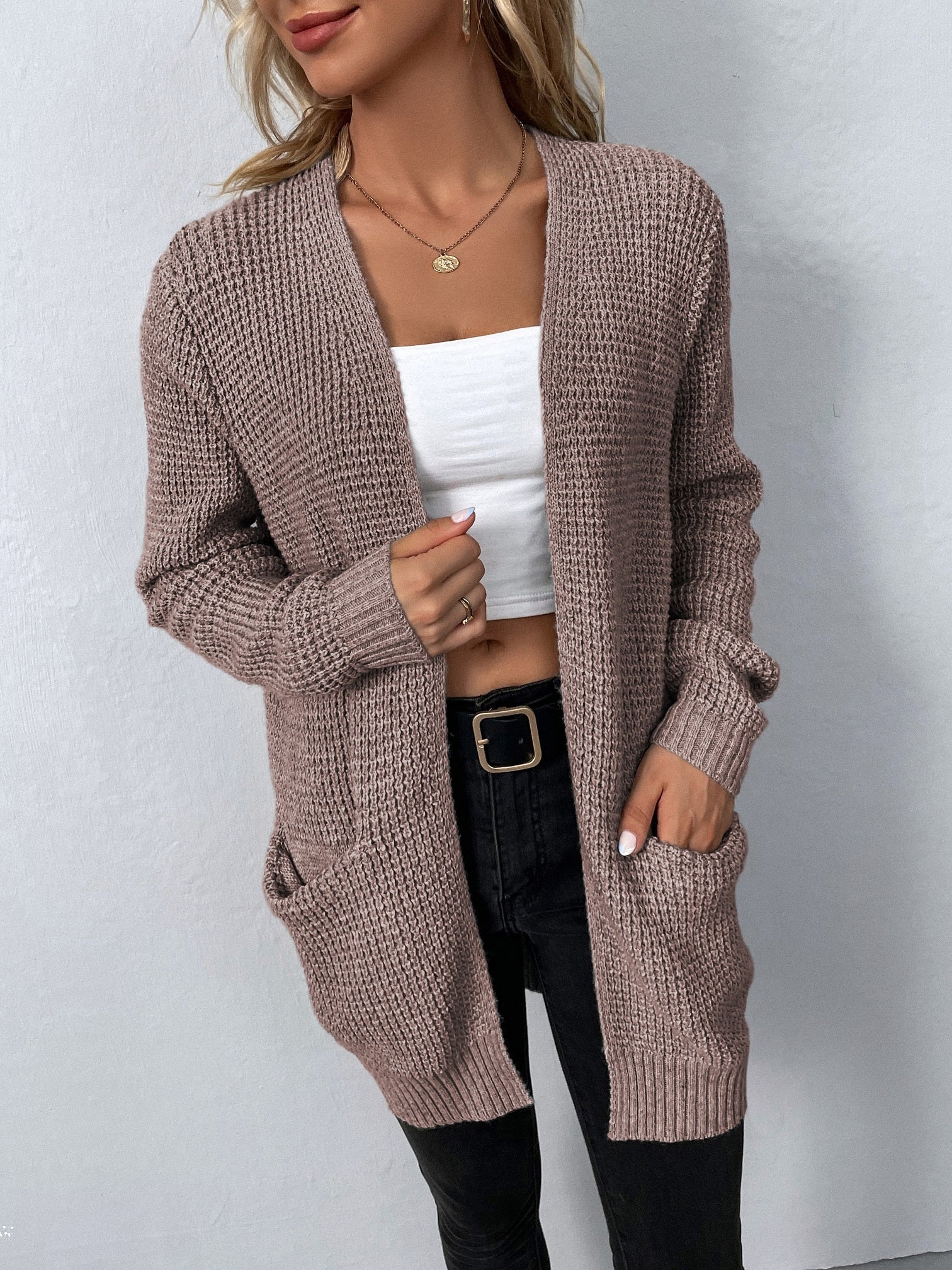 Cardigan lavorato a maglia a maniche lunghe da donna