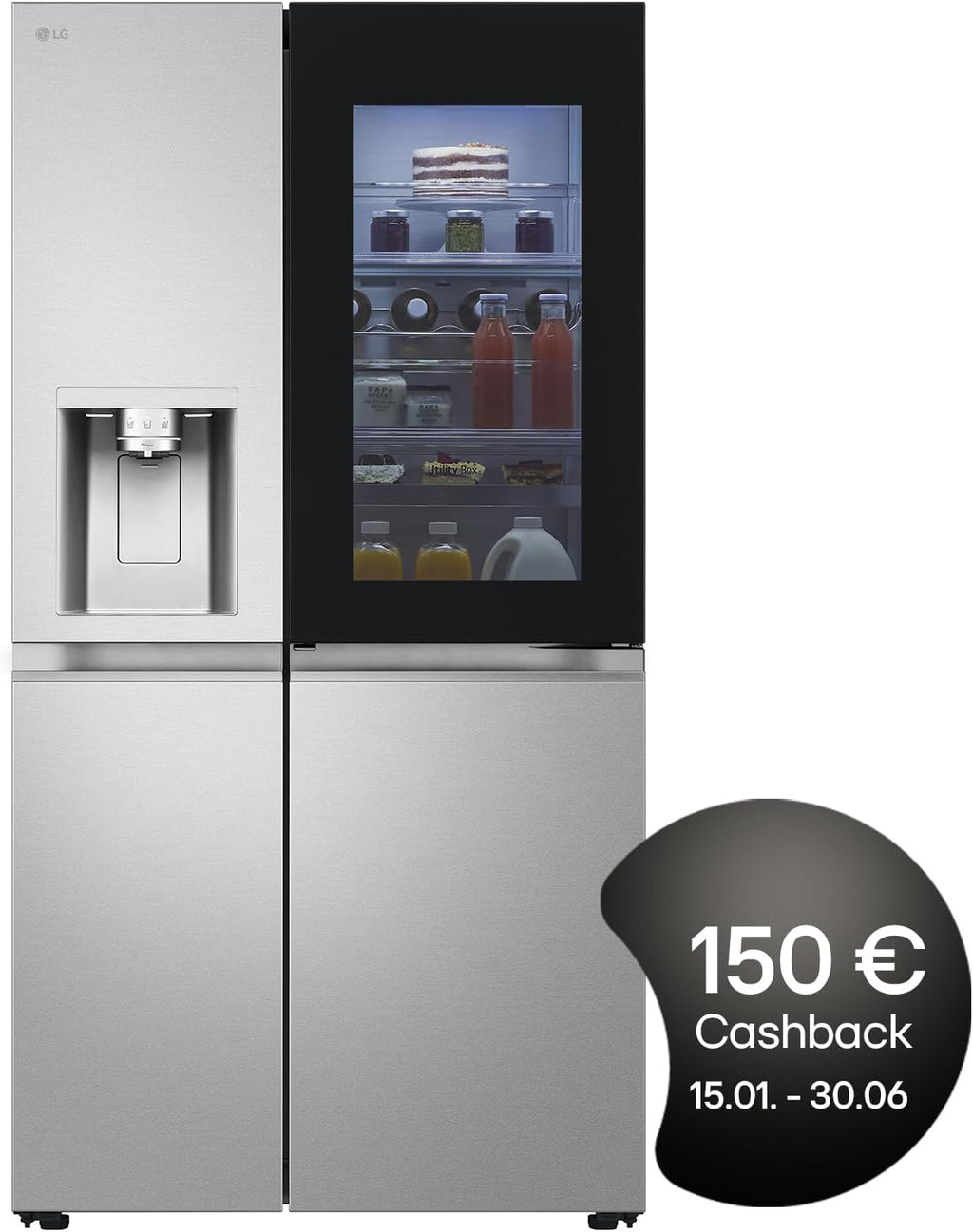 LG GSGV81PYLL Frigorifero Side by Side, Classe E, 635 L, Instaview, Frigorifero con congelatore, Dispenser ghiaccio, ghiaccio tritato, acqua, Total NoFrost, Smart Inverter Compressor, Wi-Fi