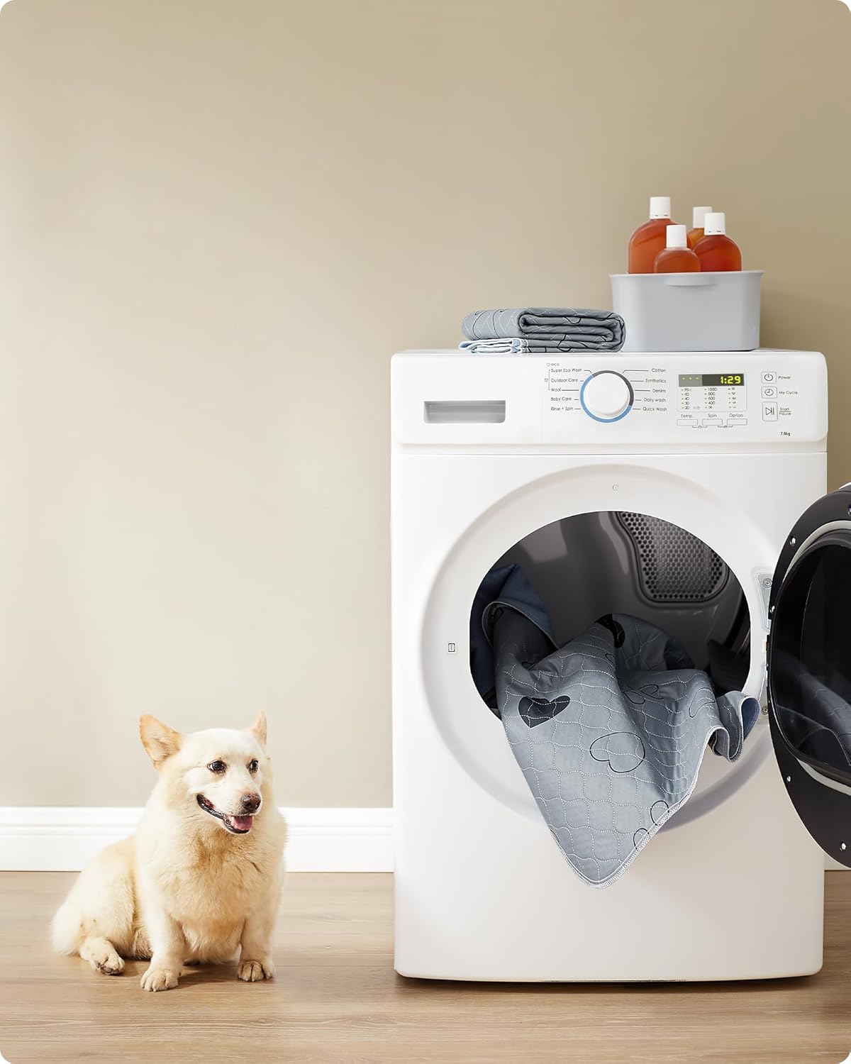 Feandrea Welpen-Unterlagen waschbar, Wiederverwendbare Matten für Hunde, 152 x 122 cm, 2er Set, XL, Hundetoilette, auslaufsicher, rutschfest, super saugfhig, Katzen, Kaninchen, grau PTD048G01