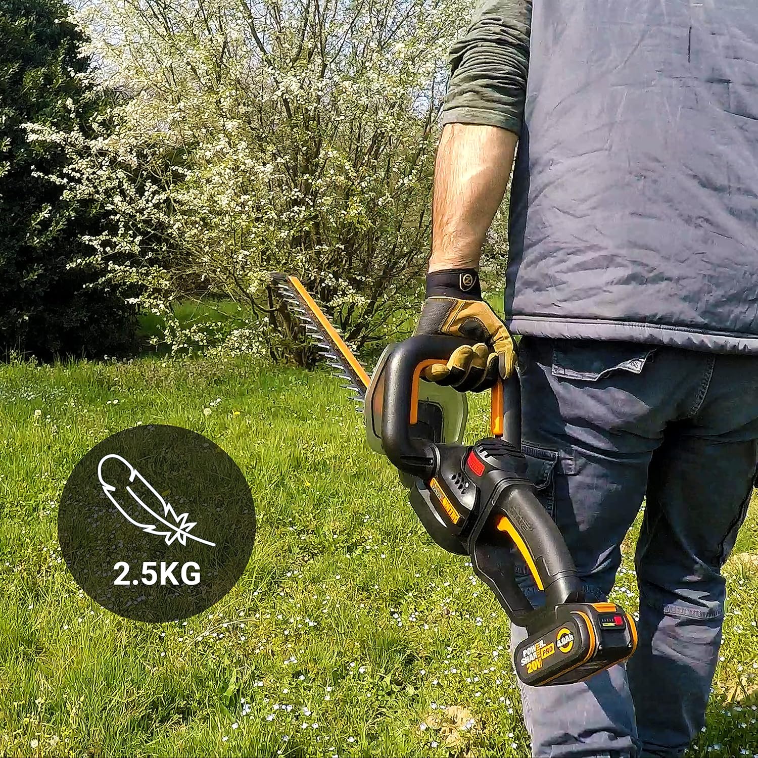 WORX WG263E.9 Nitro Tagliasiepi a batteria 20V, tagli uniformi con meno vibrazioni, potente motore brushless, lunghezza di taglio 54cm, passo dei denti 27mm, senza batteria e caricabatterie