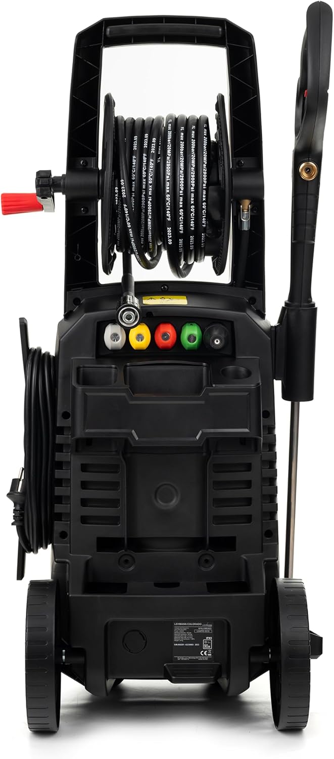 Lehmann LGAPW-3019 Idropulitrice Professionale con Motore a Induzione, 3000 W, Funzione di Aspirazione, Portata 492 l/h, Tubo da 12 Metri, Pulitore per Superfici Compatto con Serbatoio Detergente e Accessori