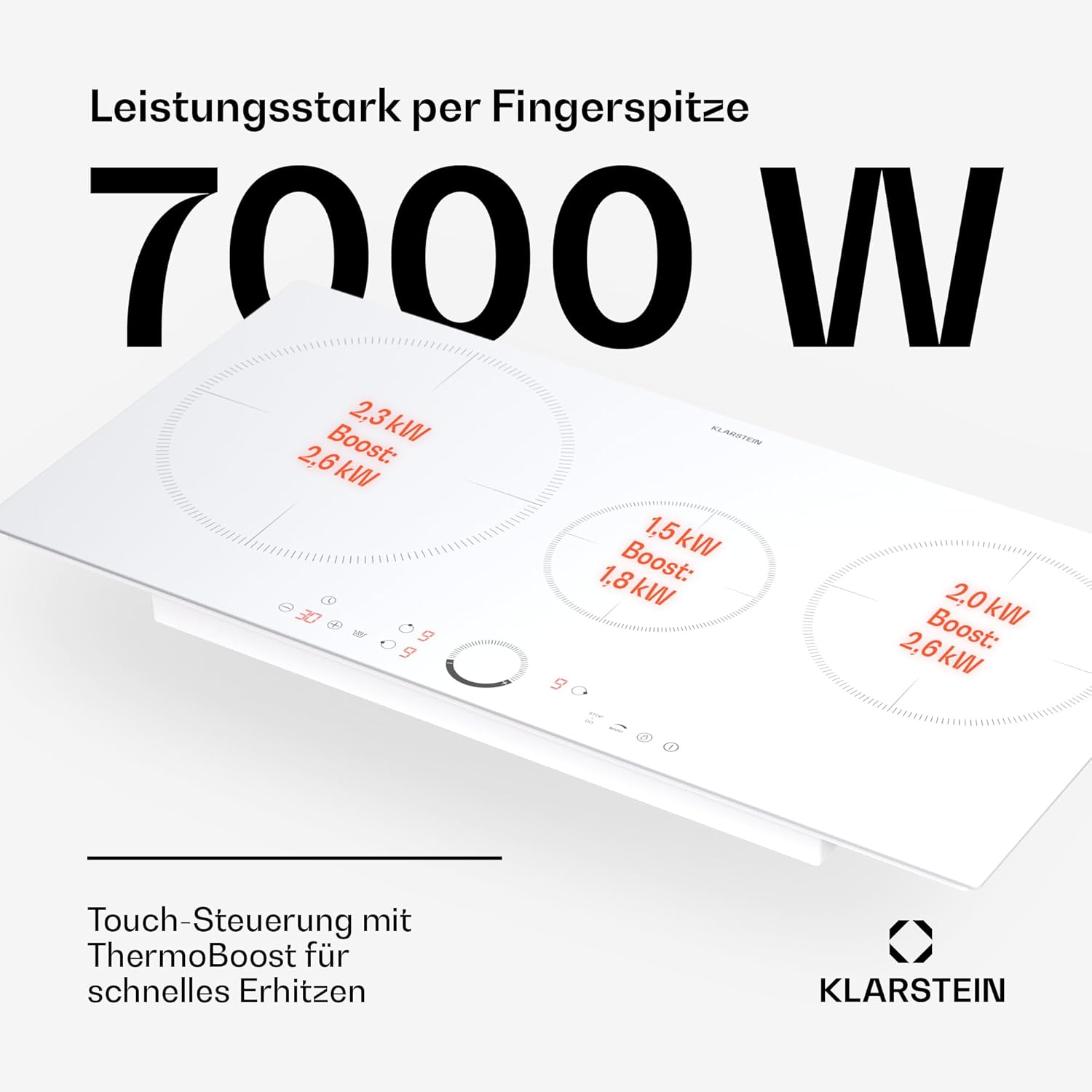 Klarstein Piano Cottura a Induzione, Piano Cottura in Vetroceramica, con 4 Piastre, Incasso con Display Touch, Display Digitale e Funzione Timer, Riscaldamento Veloce, 7000 Watt