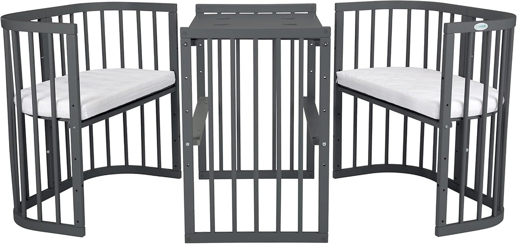 Waldin Lettino per bambini in legno 7in1 con materasso, Letto "Cresci con me", Ventilato, Base regolabile in 5 altezze, Set All-Inclusive, Legno Bianco