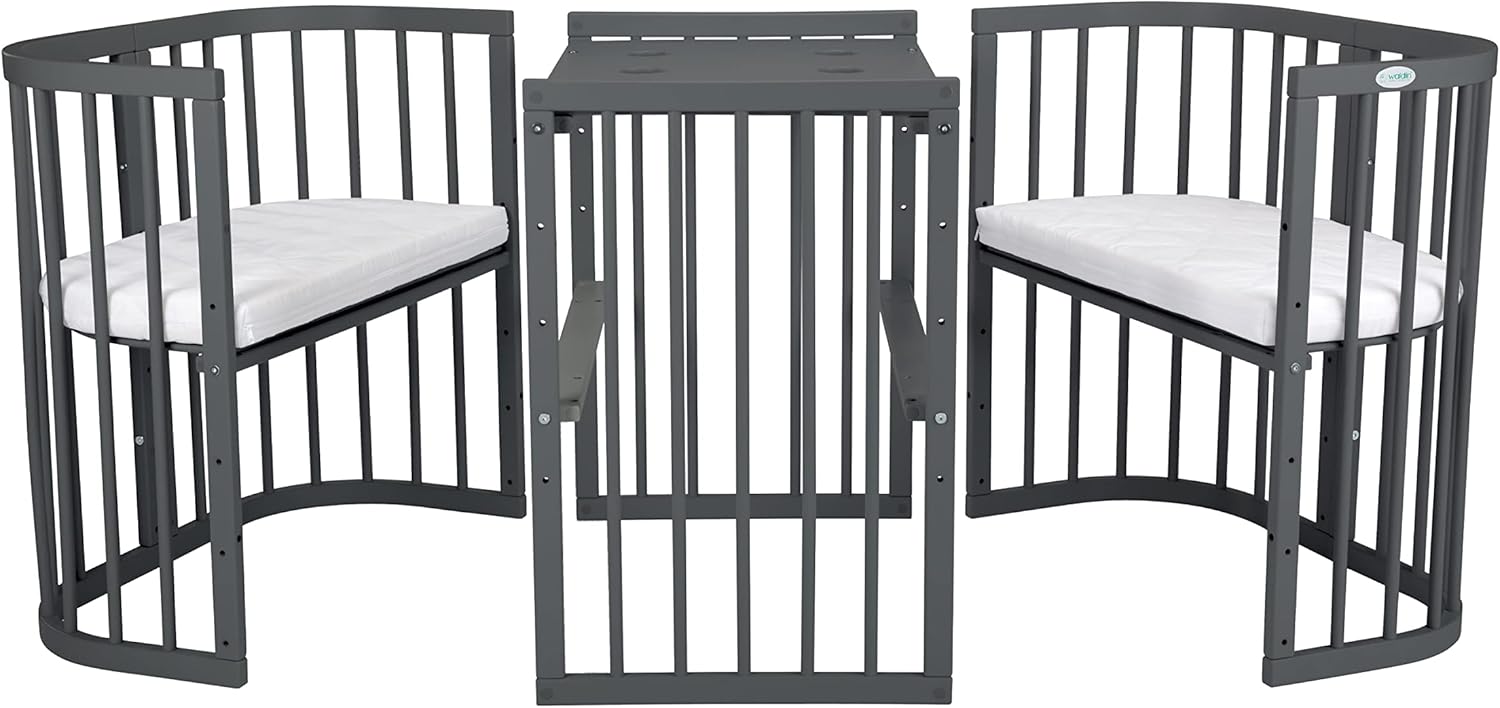 Waldin Lettino per bambini in legno 7in1 con materasso, Letto "Cresci con me", Ventilato, Base regolabile in 5 altezze, Set All-Inclusive, Legno Bianco