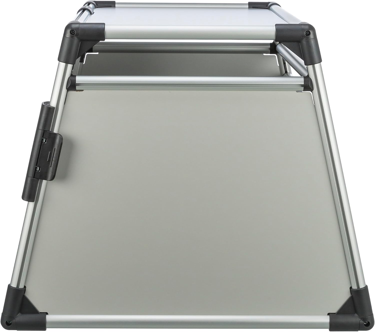 TRIXIE Hunde-Transportbox Aluminium in silber – M: 55 × 62 × 73 cm, stabile und geräuscharme Hundebox mit abgeschrägten Seiten, Sicherheitsverschluss & rutschfester Liegematte – 39342