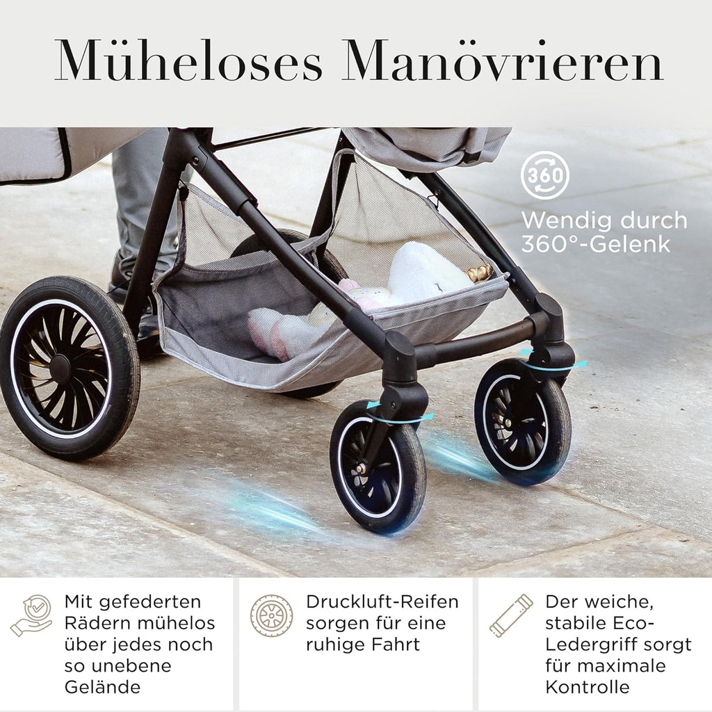 Kinderwagen [3 in 1] - Babyschale, klassischer Babywagen & Autositz in einem Set | Buggys, Kinder Wagen, Baby Stroller | Höchste Sicherheit Inkl. Isofix & 5-Punkt-Sicherheitsgurt | AMOR BABY Primus