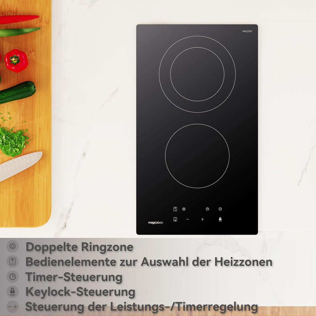 Piano cottura a induzione magicplux 60 cm, 4 zone di cottura a induzione con due zone flessibili, 9 livelli di potenza e funzione booster, timer 1-99 minuti, 7200 W