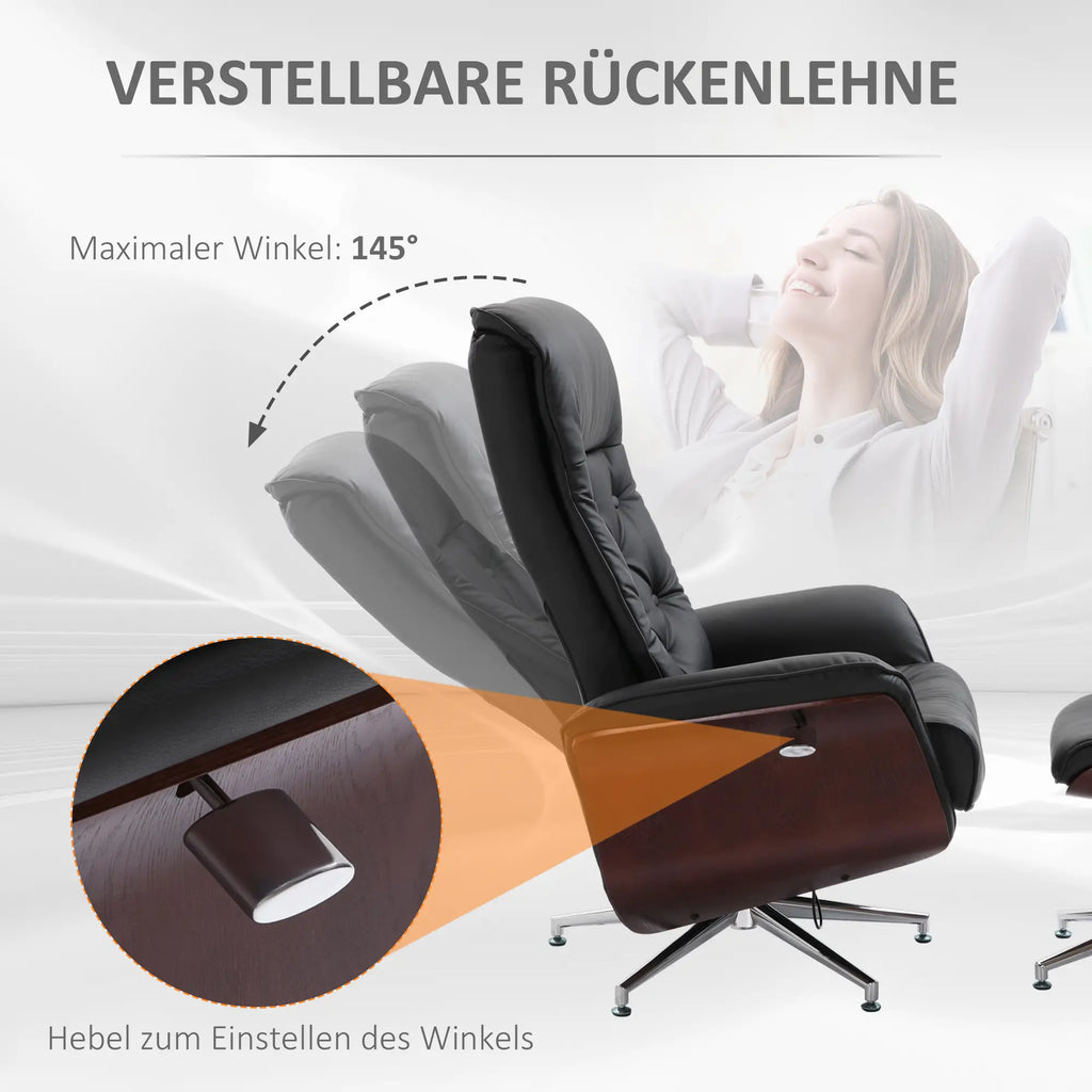 Poltrona relax HOMCOM con poggiapiedi girevole a 360°, reclinabile a 145°, stile Chesterfield