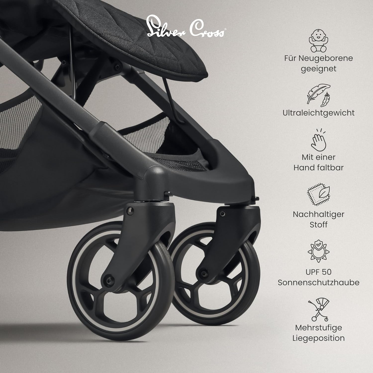 Silver Cross | Clic Passeggino Compatto | Passeggino da viaggio | passeggino pieghevole e leggero | dimensioni cabina | Dalla nascita - 4 anni | Almond