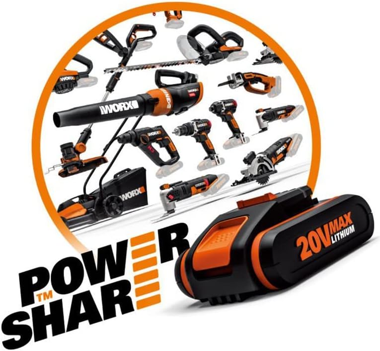 WORX WG263E.9 Nitro Tagliasiepi a batteria 20V, tagli uniformi con meno vibrazioni, potente motore brushless, lunghezza di taglio 54cm, passo dei denti 27mm, senza batteria e caricabatterie