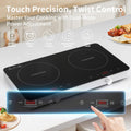 COOKTRON piano cottura a induzione a 2 fuochi, doppio piano cottura a induzione 3500W, 10 livelli di temperatura, 9 livelli di potenza, funzione Booster, timer di 4 ore, controllo touch, Nero