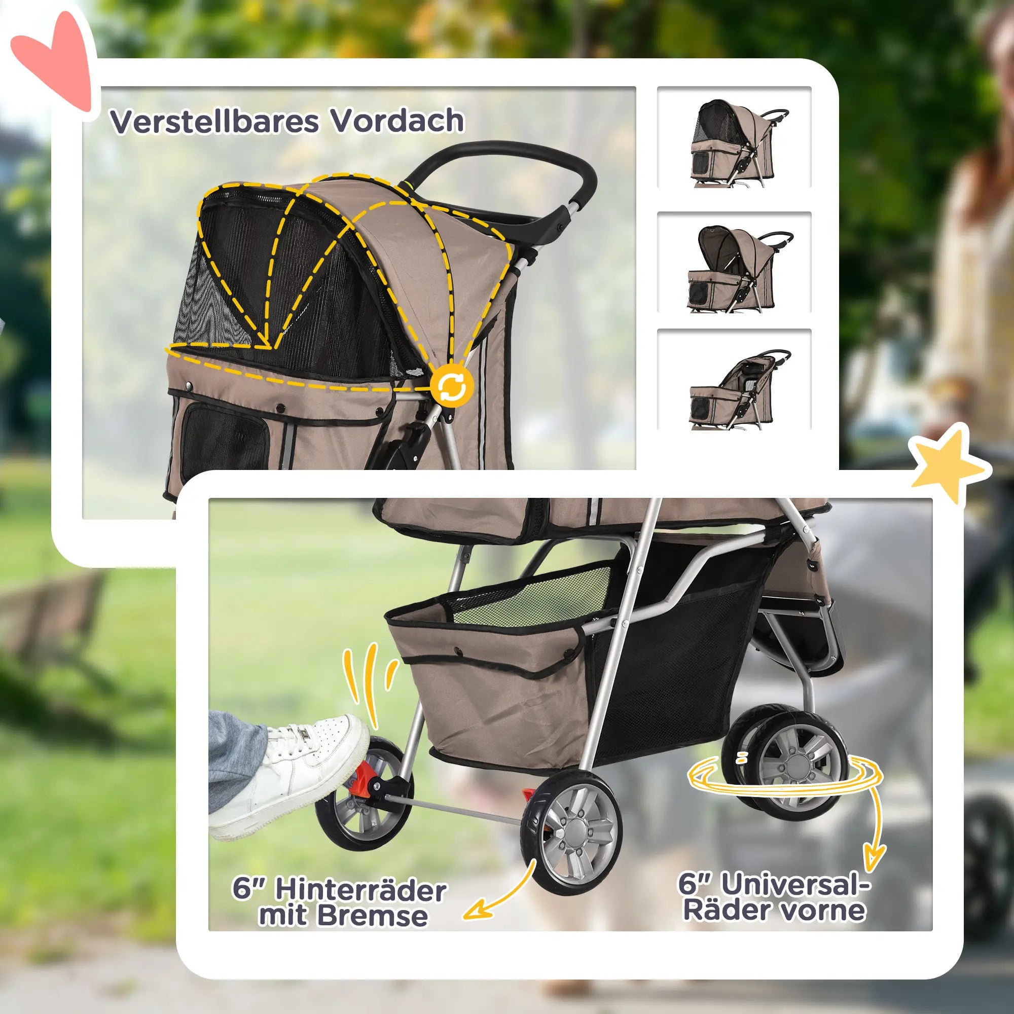 PawHut Hundebuggy faltbar mit Feststellbremse und Einkaufskorb