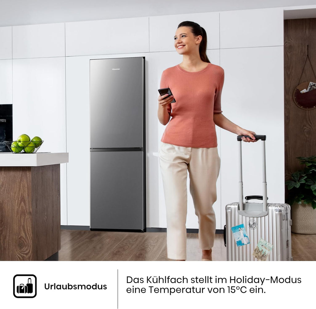 Hisense RB327N4ADD Frigorifero Combinato, Classe Energetica D, Total NoFrost, Porta Reversibile, Griglia Portabottiglie, Vano Frigo 171 Litri, Vano Congelatore 85 Litri, Look Acciaio Inox