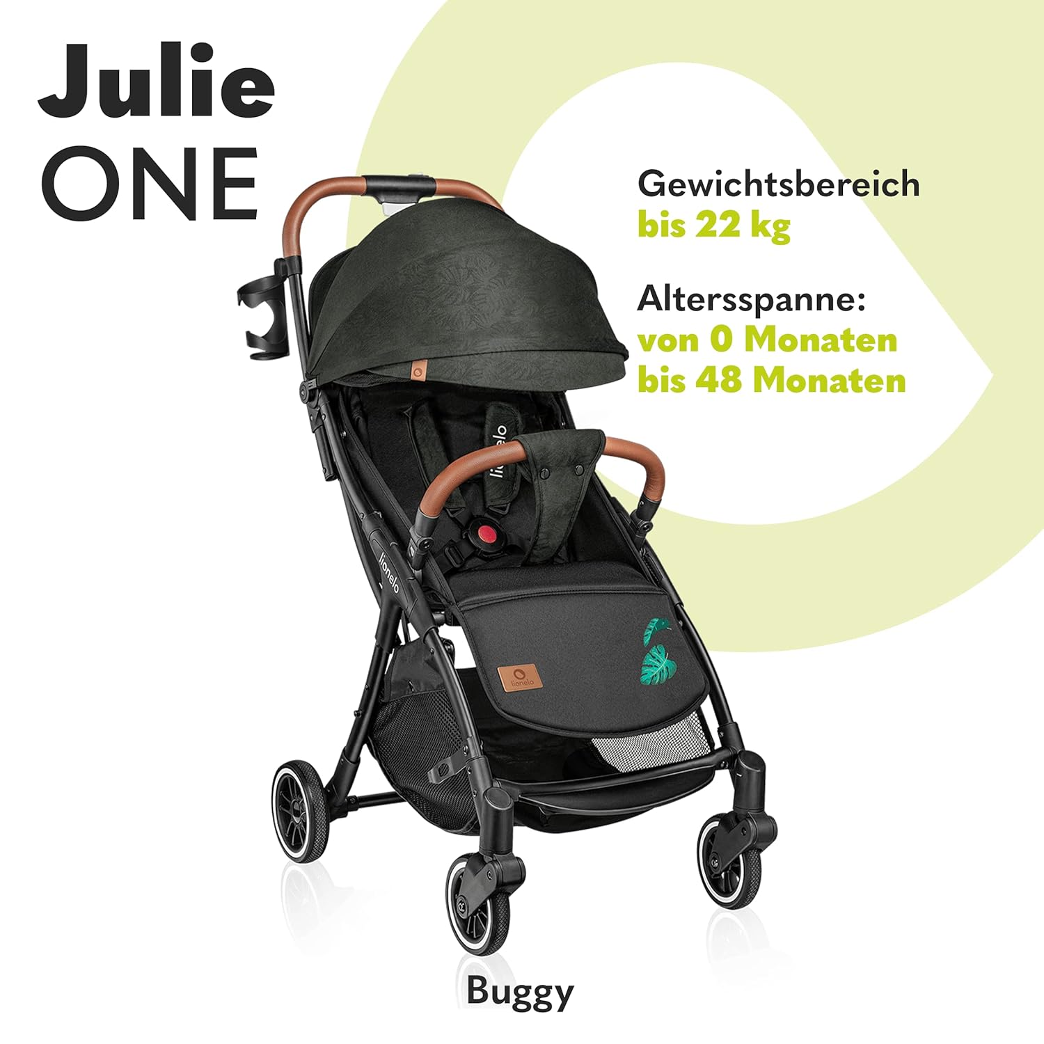 LIONELO Julie One Passeggino da 0 a 22 kg, schienale e poggiagambe regolabili, zanzariera, coprigambe, portabicchieri e borsa da trasporto, pieghevole