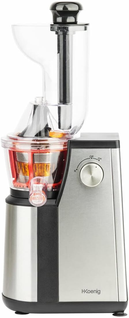 H.Koenig GSX22 Estrattore di succo / 1 L / 3 diversi filtri per sorbetto, succo denso, succo sottile / Contenitore per la polpa / Lavabile in lavastoviglie / Acciaio inossidabile /, Nero