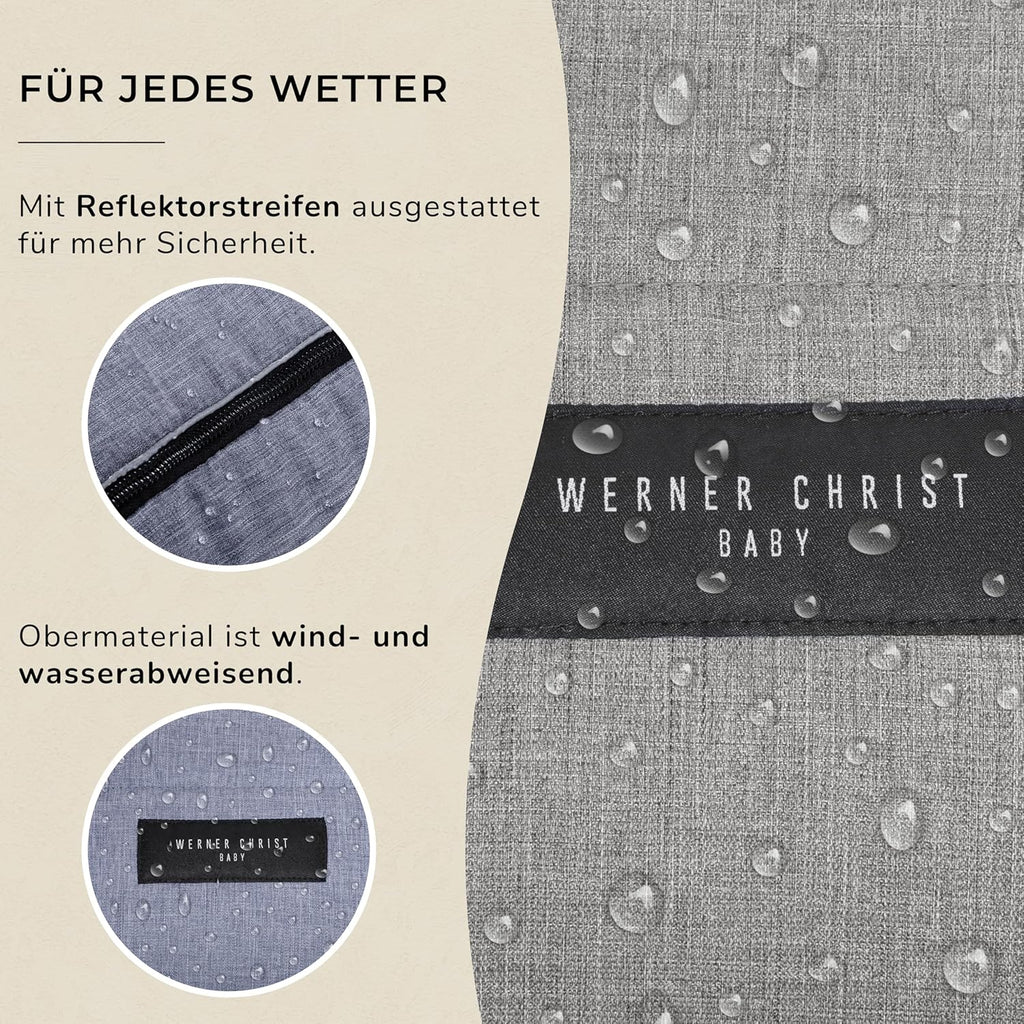 WERNER CHRIST BABY, Kinderwagen-Fußsack CORTINA – Thermo Winterfußsack (Kinder ab 6 - bis 36 Monate), mit herausnehmbarer Lammfelleinlage, medizinisches Fell, in Black (schwarz)