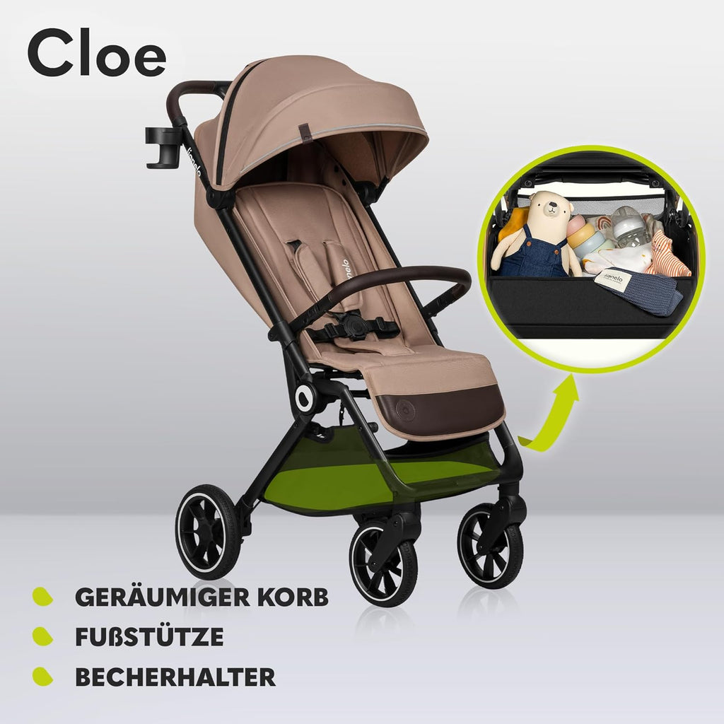 LIONELO Cloe Passeggino Pieghevole fino a 22 kg, Schienale Regolabile Funzione Nanna, Imbracatura a 5 Punti Grandi Ruote Girevoli Zanzariera Porta Bicchieri Leggero Compatto Impermeabile